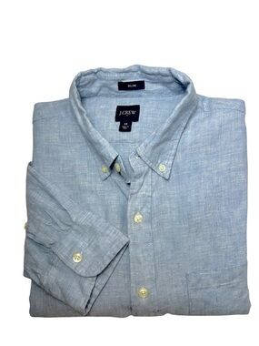 J. Crew Light Blue Linen Blend Button-Down Slim Fit Beach Summer Casual Shirt M